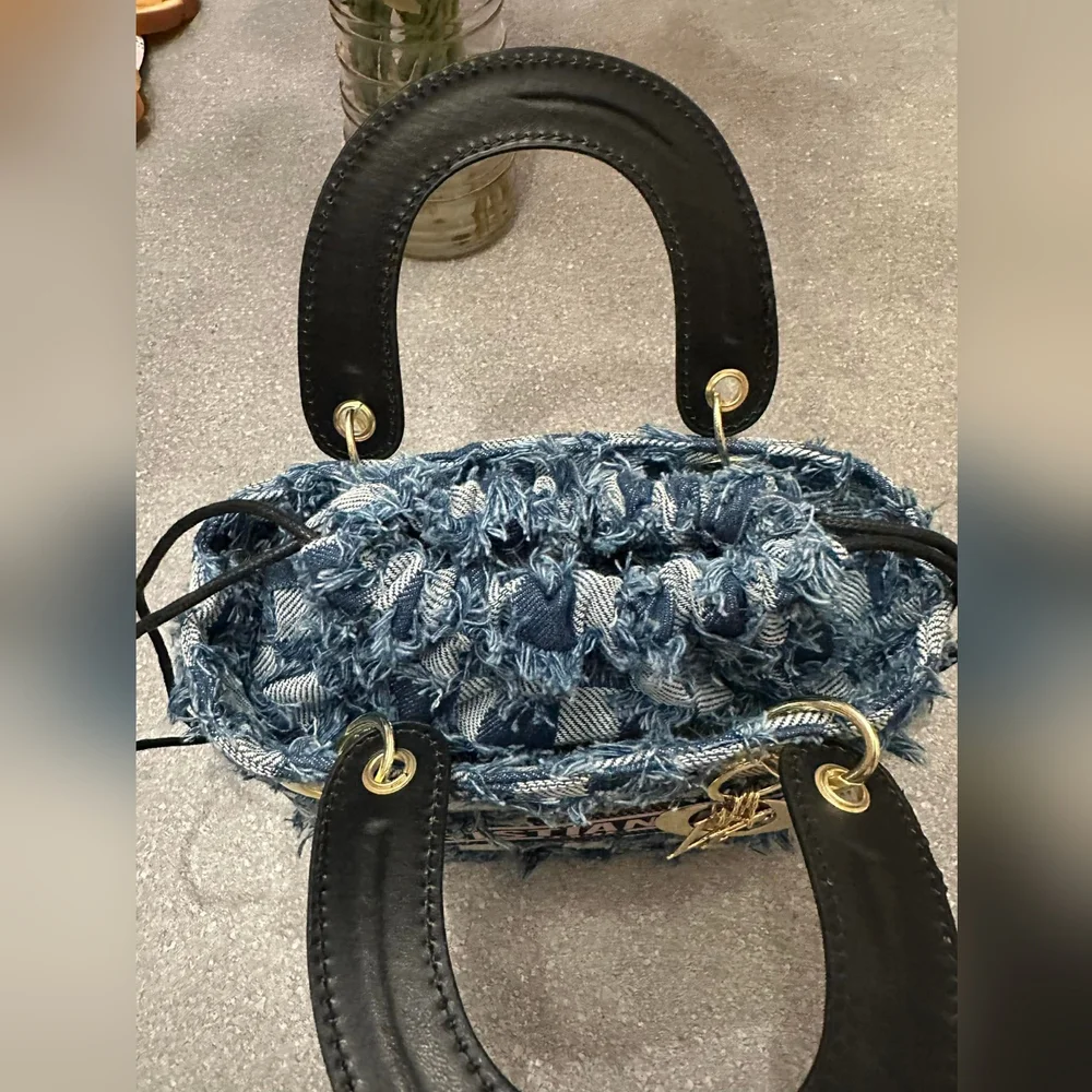 Blue Checkered Denim Handbag - Picture 2 of 7